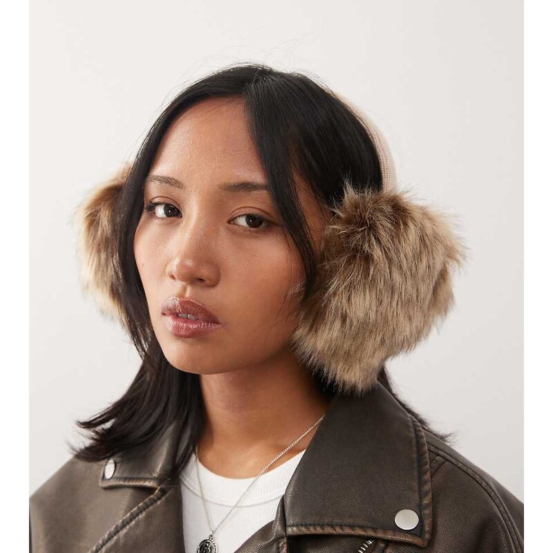COLLUSION faux fur earmuffs in tan-Brown