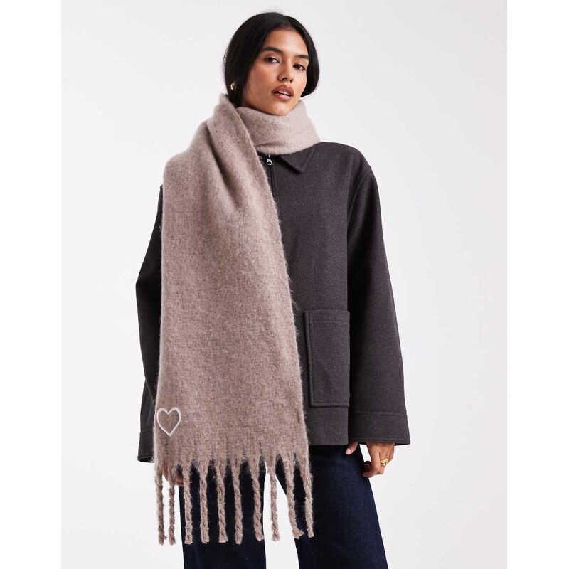 Miss Selfridge knitted tassel scarf in oatmeal-Brown 109452479