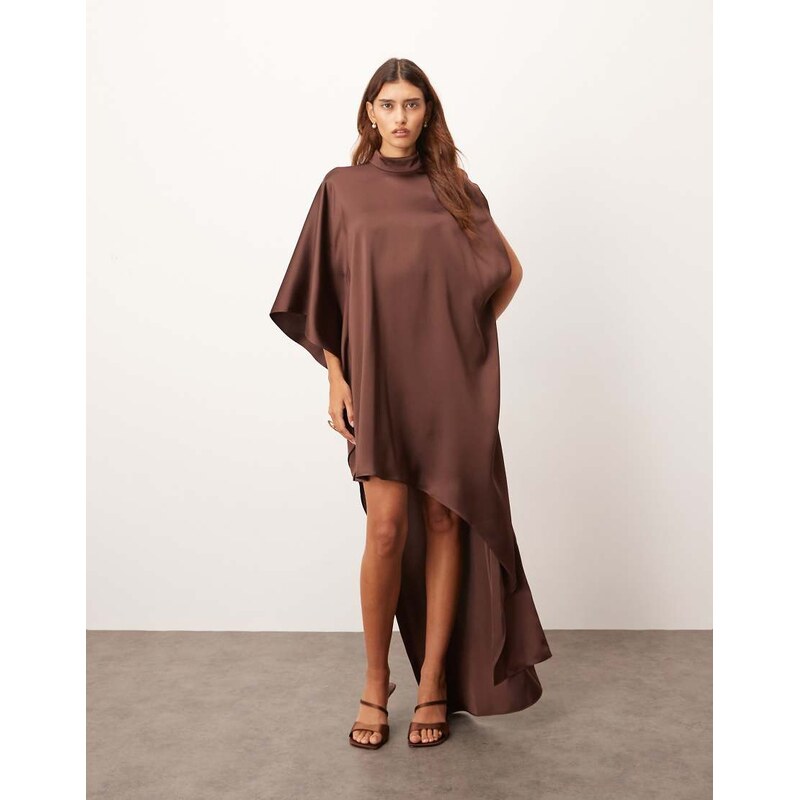 ARRANGE high neck cape sleeve mini dress with asymmetric hem in