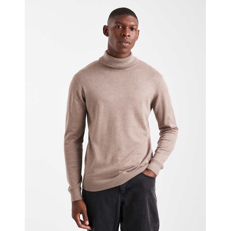 Threadbare roll neck jumper in taupe-Neutral