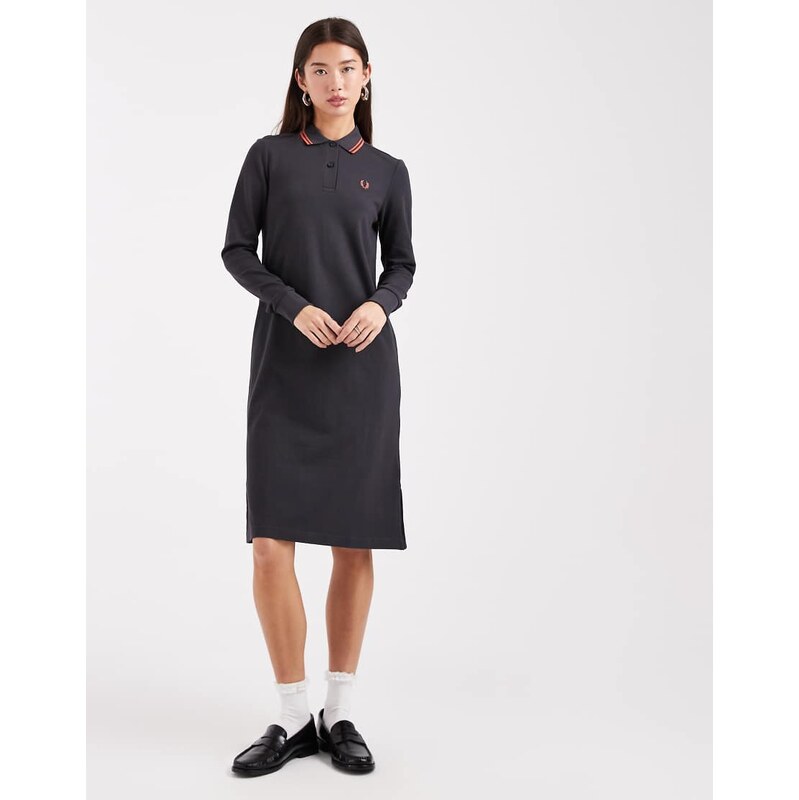Fred Perry twin tipped polo dress in dark grey 109596998