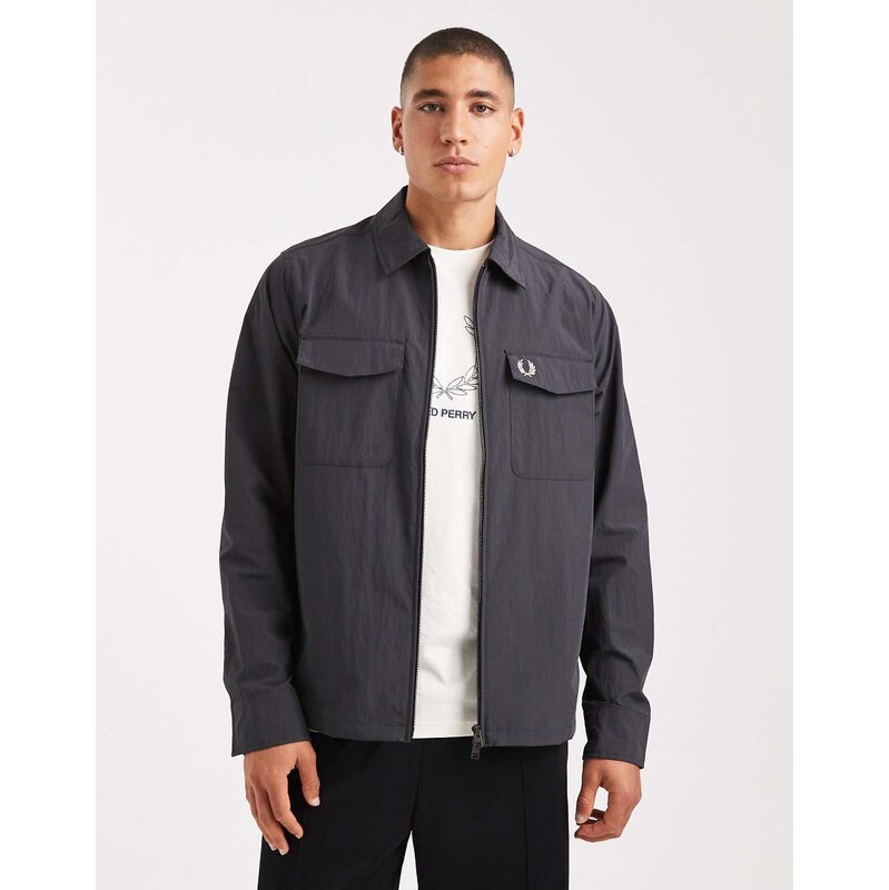 Fred Perry zip through overshirt jacket in grey