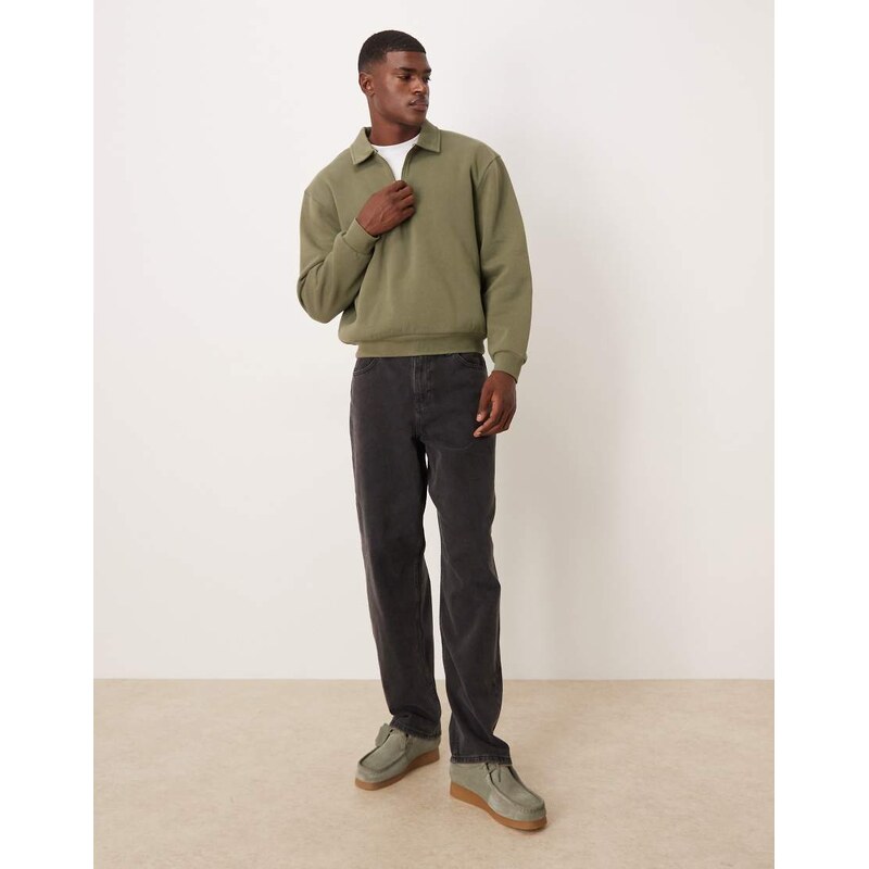 ASOS DESIGN boxy relaxed collared sweatshirt in green
