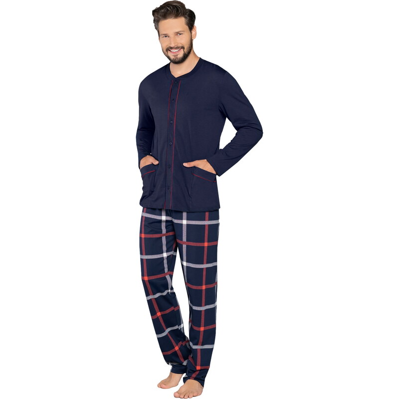 Pánské pyžamo ITALIAN FASHION NELSON dlouhé tmavě modrá/print