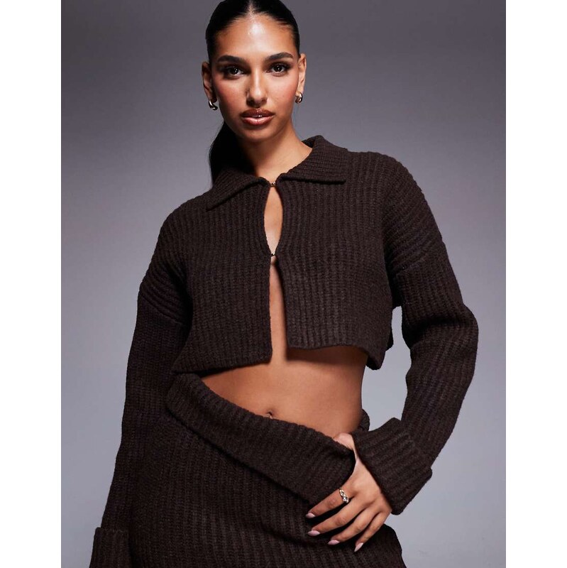 Aria Cove knitted wide rib collared clasp front cardigan co-ord in 109457602