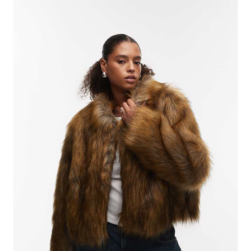 COLLUSION Plus tipped faux fur jacket-Brown