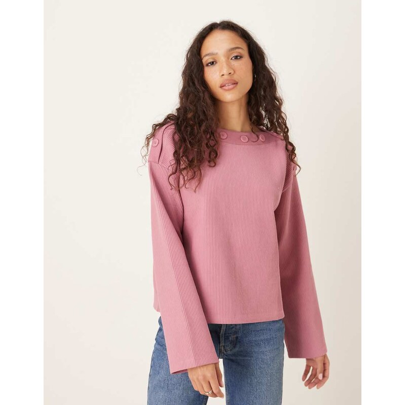 ASOS DESIGN oversized button detail long sleeve in dusty rose