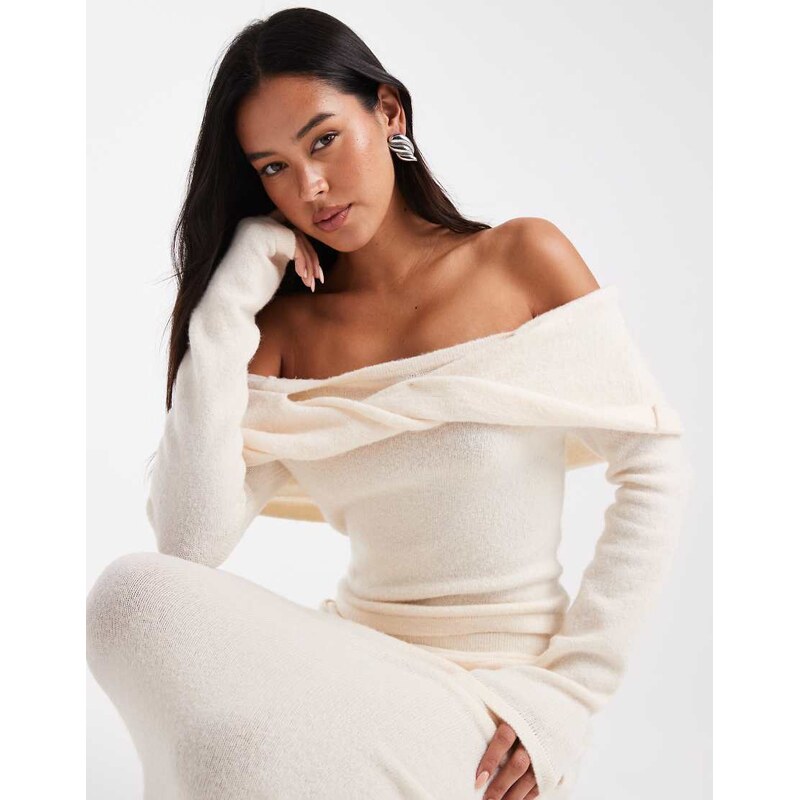4th & Reckless knitted twist detail off shoulder jumper co-ord in 115513794