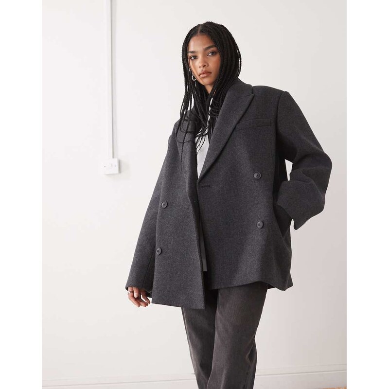 Weekday wool blend oversized double breasted blazer jacket in dark 109452625