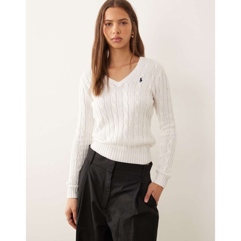 Polo Ralph Lauren Kimberly icon logo cotton cable knit v-neck