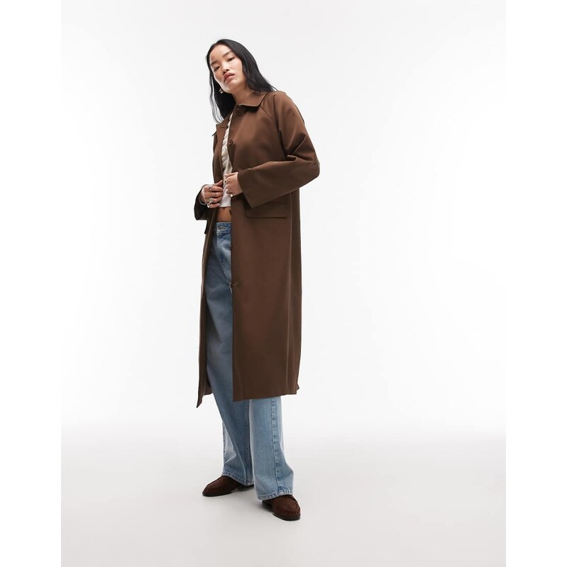 ASOS DESIGN raglan sleeve longline car coat in chocolate-Brown 109464730