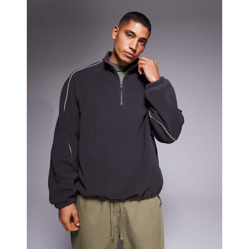 ASOS DESIGN relaxed fit fleece half zip sweatshirt with piping