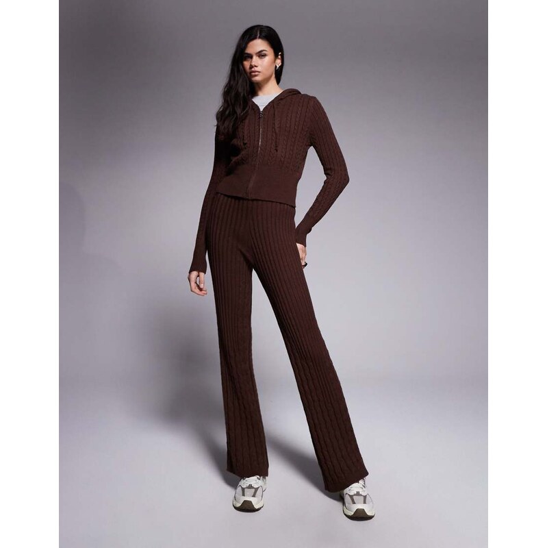 River Island knitted wide leg cable knitted trouser co-ord in