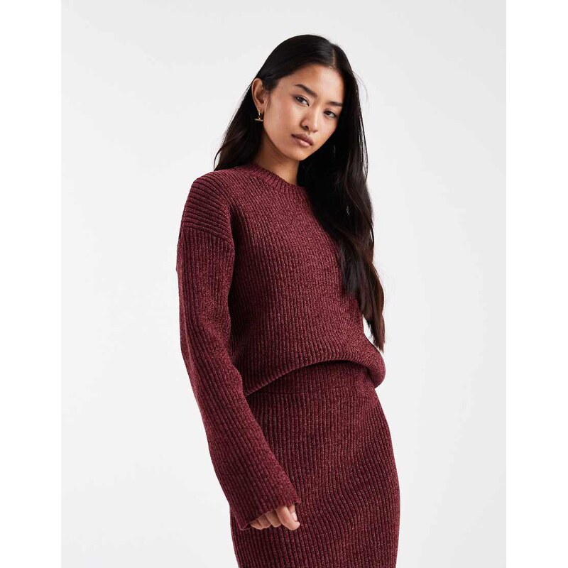 4th & Reckless soft ribbed knit jumper co-ord in burgundy-Red 111507357