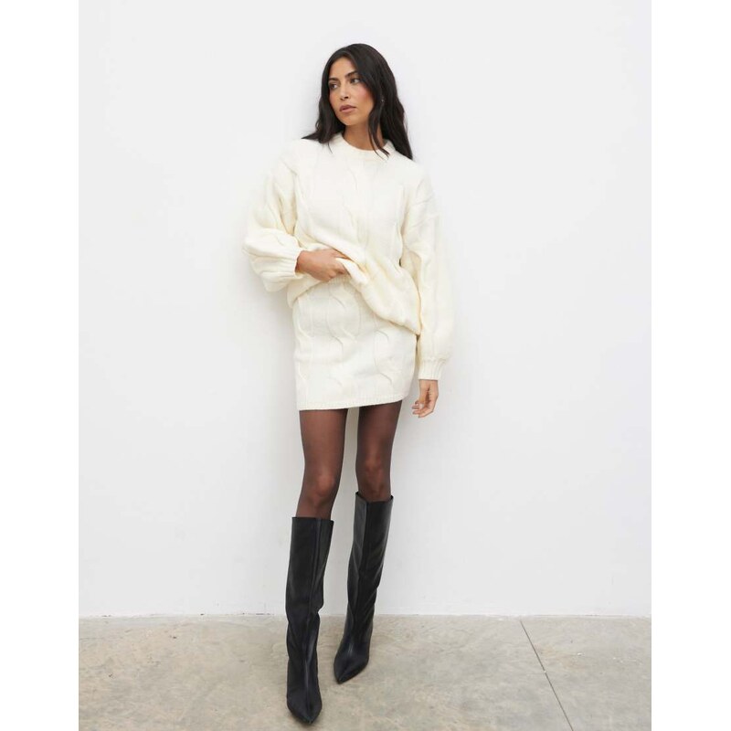 Pretty Lavish cable knit mini skirt co-ord in cream-White 109464624
