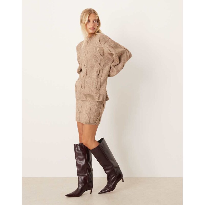Pretty Lavish cable knit mini skirt co-ord in taupe-Brown 109464627