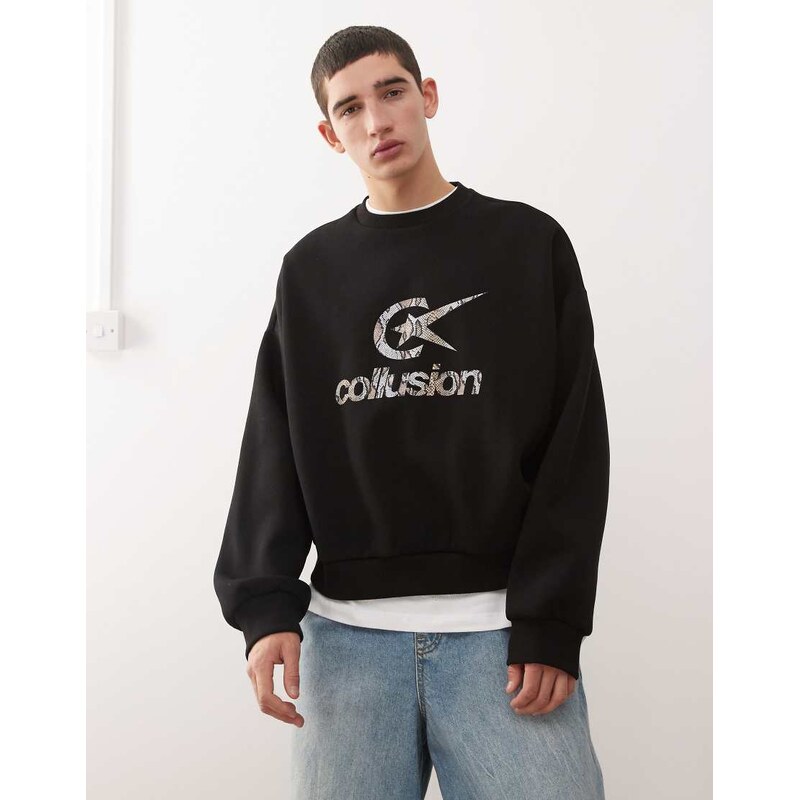 COLLUSION Boxy oversized sweatshirt in black with graphic logo