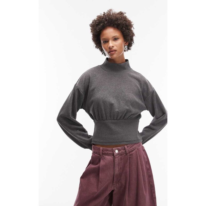 ASOS DESIGN cinched detail high neck sweat top in grey marl