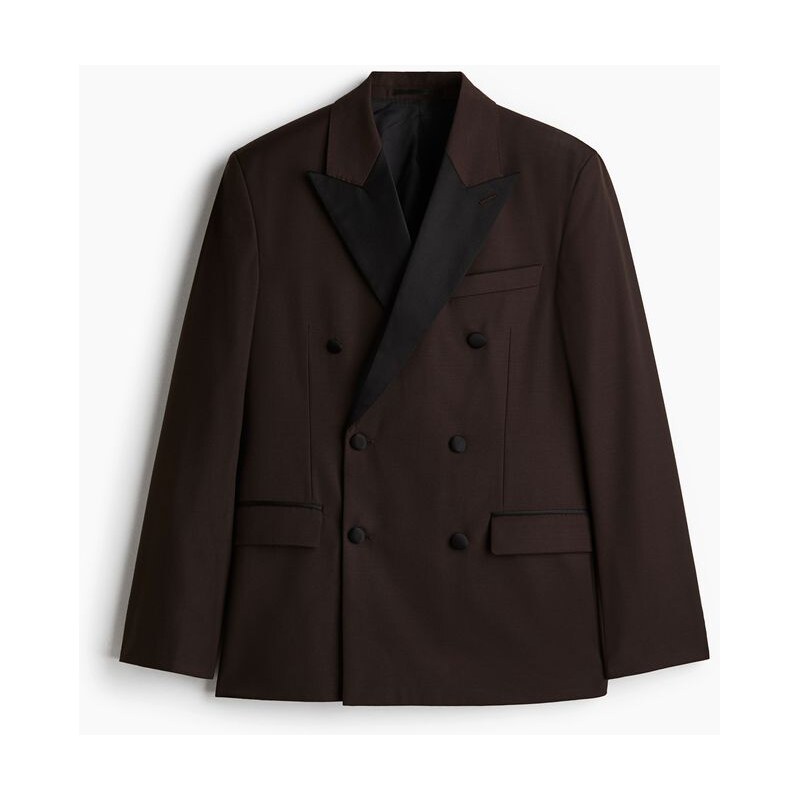 H&M - Smokingové sako z vlněné směsi Regular Fit - Tmavě Hnědá