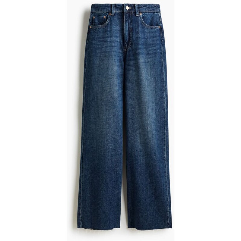 H&M - Wide High Jeans - Tmavý Denim Blue
