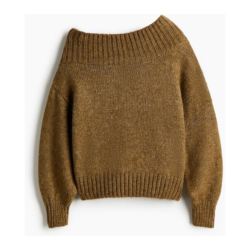 H&M - Svetr odhalující rameno - Khaki Zelený Melír