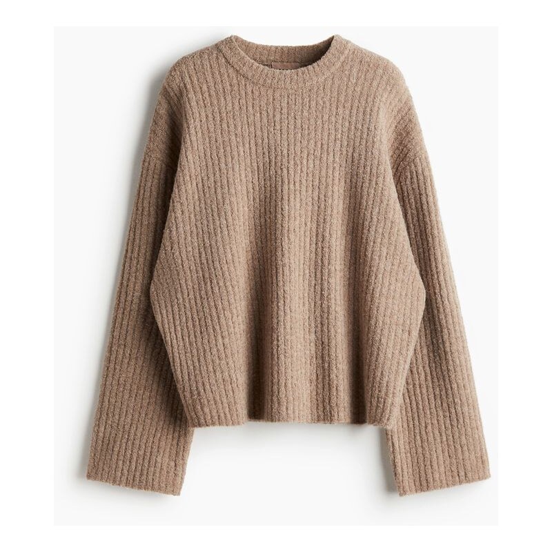 H&M - Svetr z žebrovaně pletené vlněné směsi - Tmavě Béžová