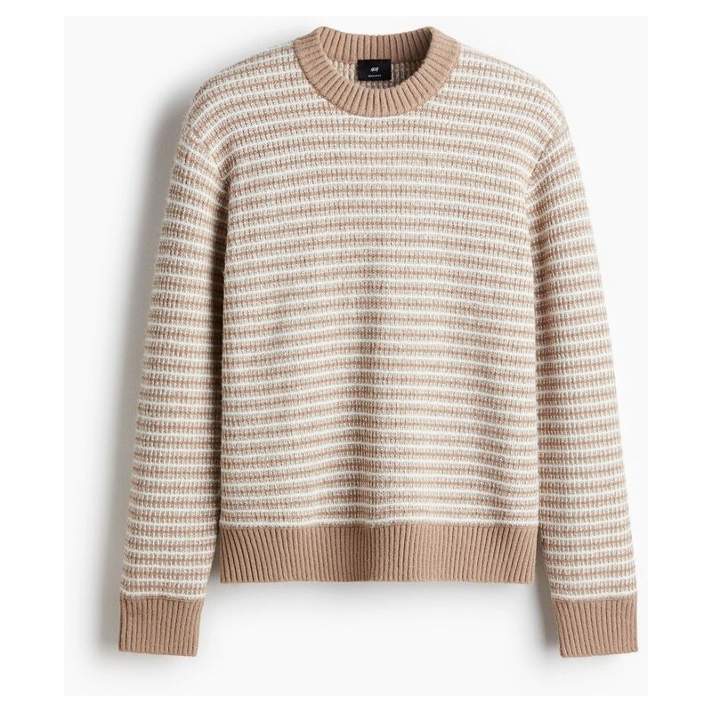 H&M - Svetr z žakárového úpletu Regular Fit - Béžová/Proužky