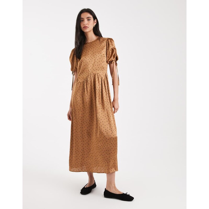 Wednesdays Girl print tie-shoulder midaxi dress in golden polka