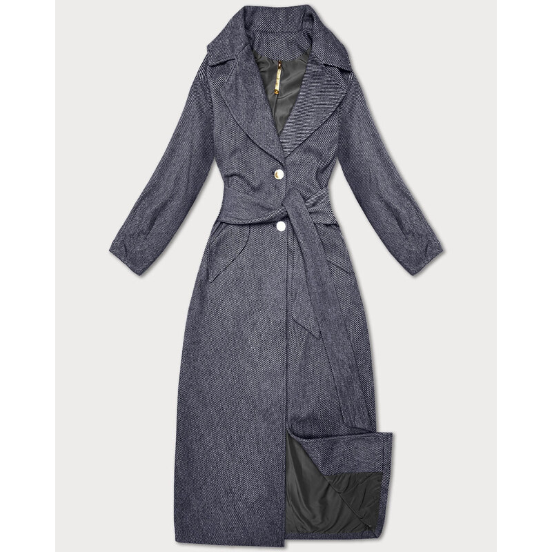 Dámský dlouhý kabát s páskem SWest navy blue-stripe (B8542-26) 109458474