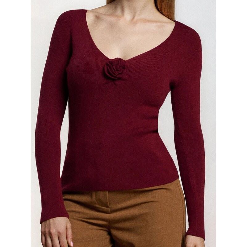 Sinsay - Svetr s výstřihem do V - burgundy 109461466