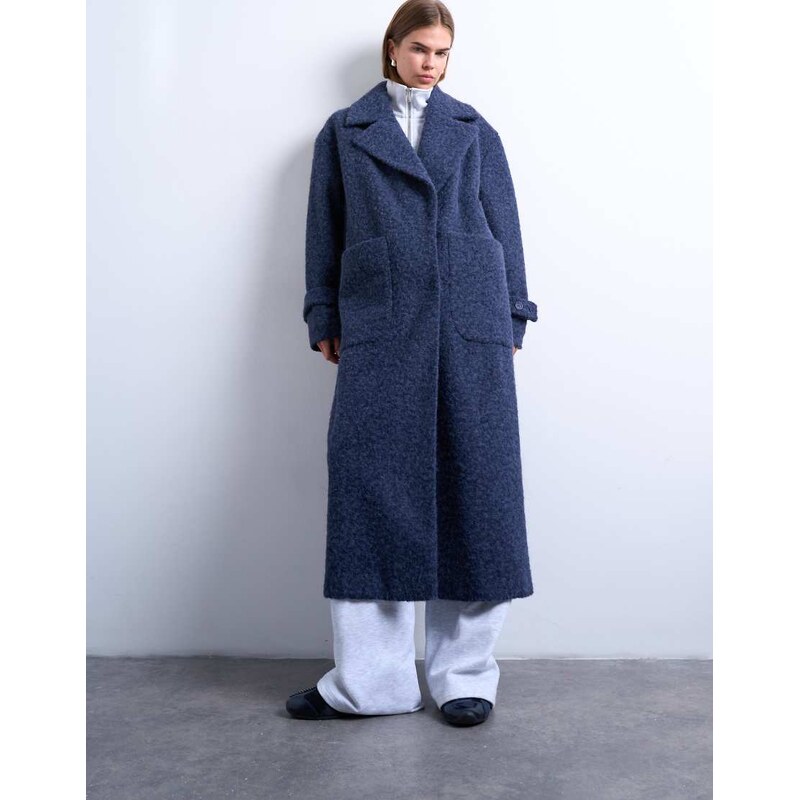Topshop unlined soft brushed chuck on longline coat in navy