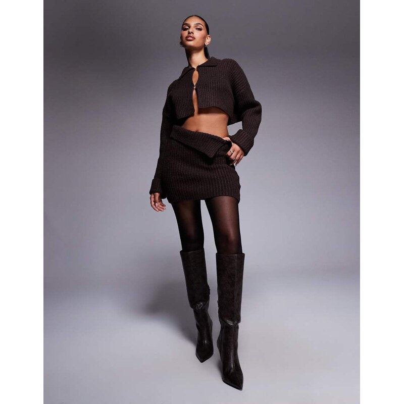 Aria Cove knitted wide rib fold over detail mini skirt co-ord in
