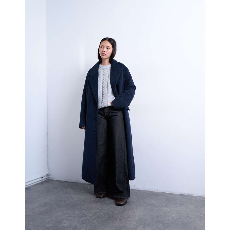 Topshop 3 button brushed coat with wool in navy 109464293