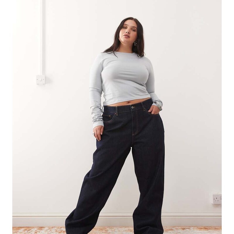COLLUSION Plus X001 antifit mid rise jean in rinse-Navy 115535454