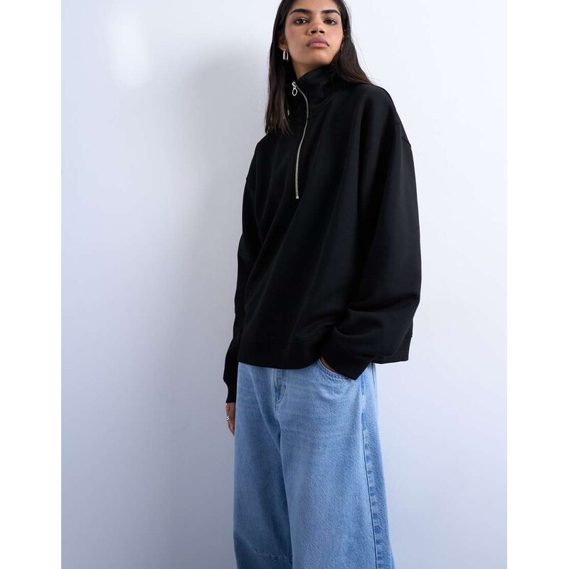 Topshop quarter zip sweat in black