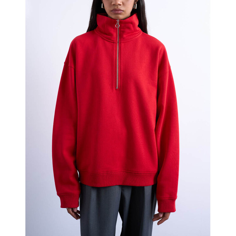 Topshop quarter zip sweat in red