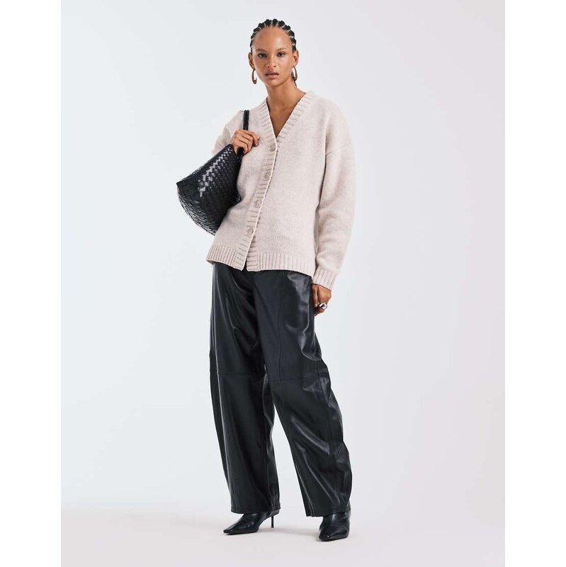 ASOS DESIGN longline waisted cardigan in premium lambswool in white - WHITE