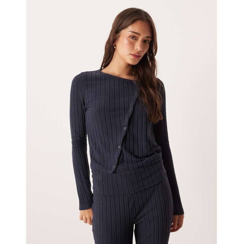 ASOS DESIGN wide rib asymmetrical cardigan in navy