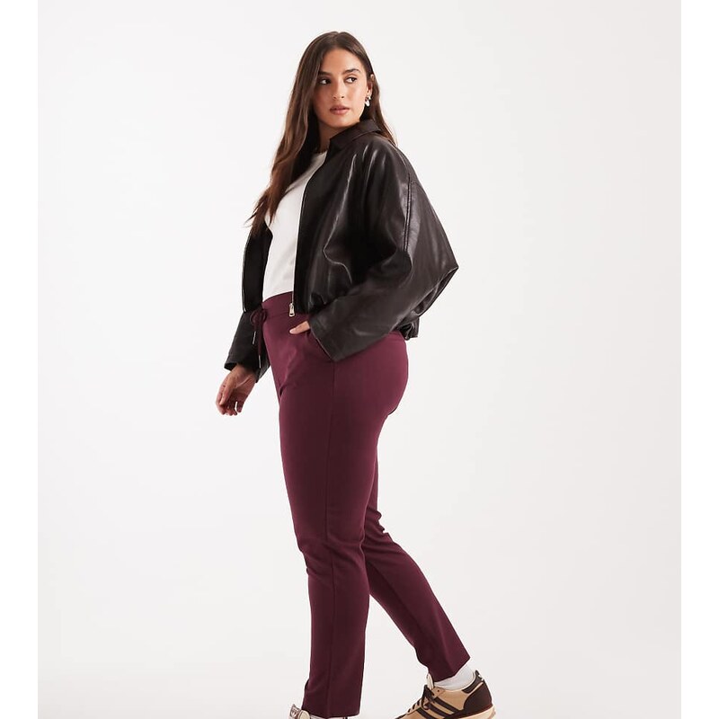 ONLY Curve straight leg trousers in burgundy-Red