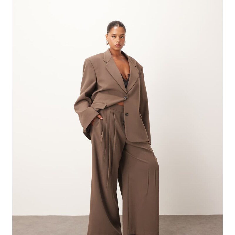 ARRANGE Curve pleated wide leg trouser co-ord in chocolate-Brown 109464466