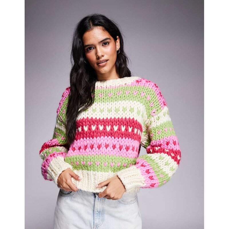 Kiwi & Co Gingerbread contains wool hand knitted heart fairisle knit 109464558