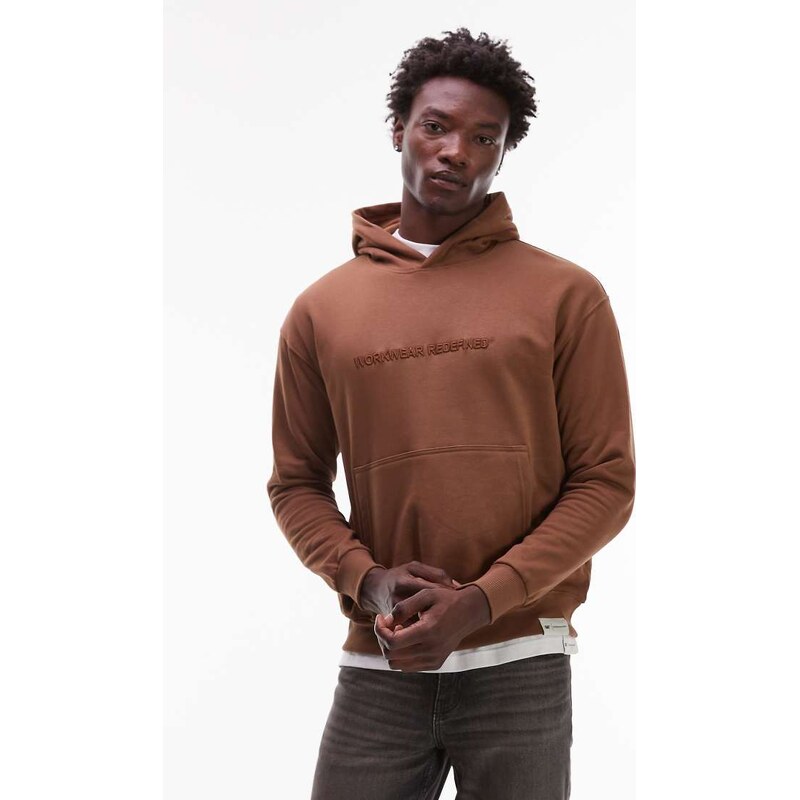 CAT WWR 300 gsm embroidered logo loose fit hoodie in brown
