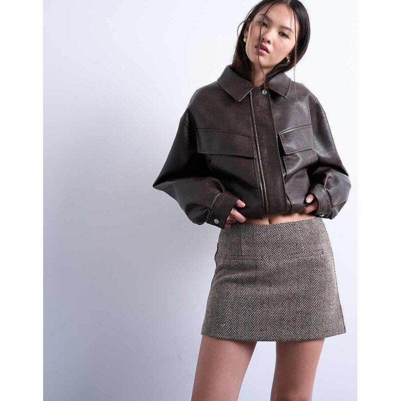 Topshop herringbone mini pelmet skirt in mono-Black