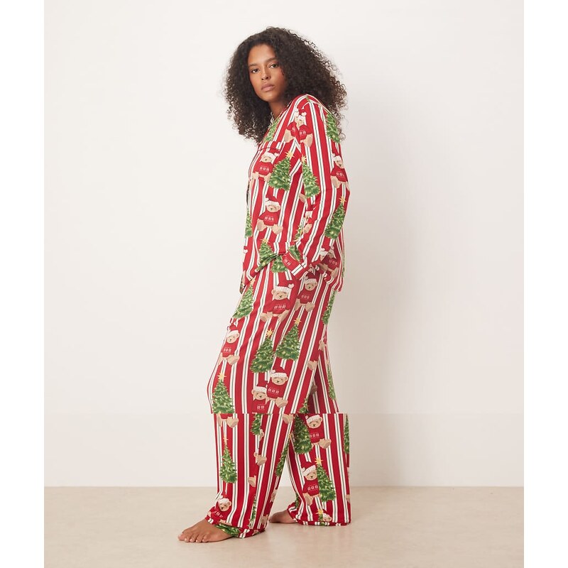 Chelsea Peers Curve poly long sleeve revere pyjama set in Christmas 115511548