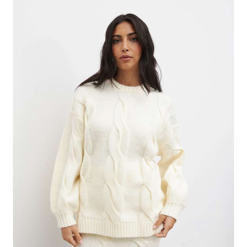 Pretty Lavish cable knit jumper co-ord in cream-White 109464626