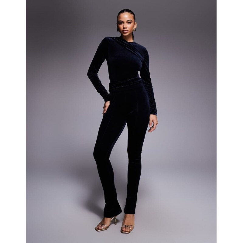 Ruched & Ready high waisted sculpting velvet leggings co-ord in navy 115514667