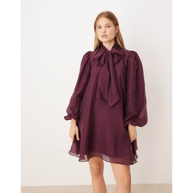 Glamorous chiffon floaty boho mini dress in berry-Red
