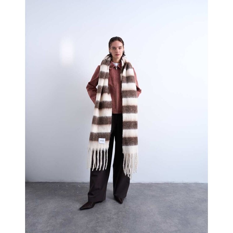 Topshop Sydney blanket scarf in brown & white stripe-Multi 115512828