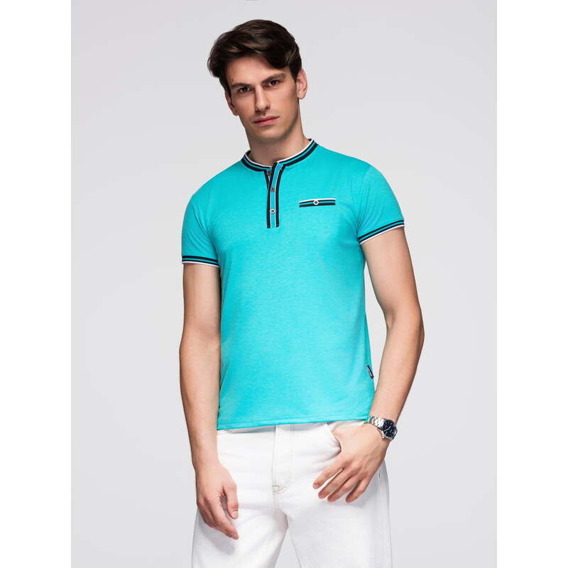 Ombre Mens henley t-shirt with decorative ribbing - turquoise