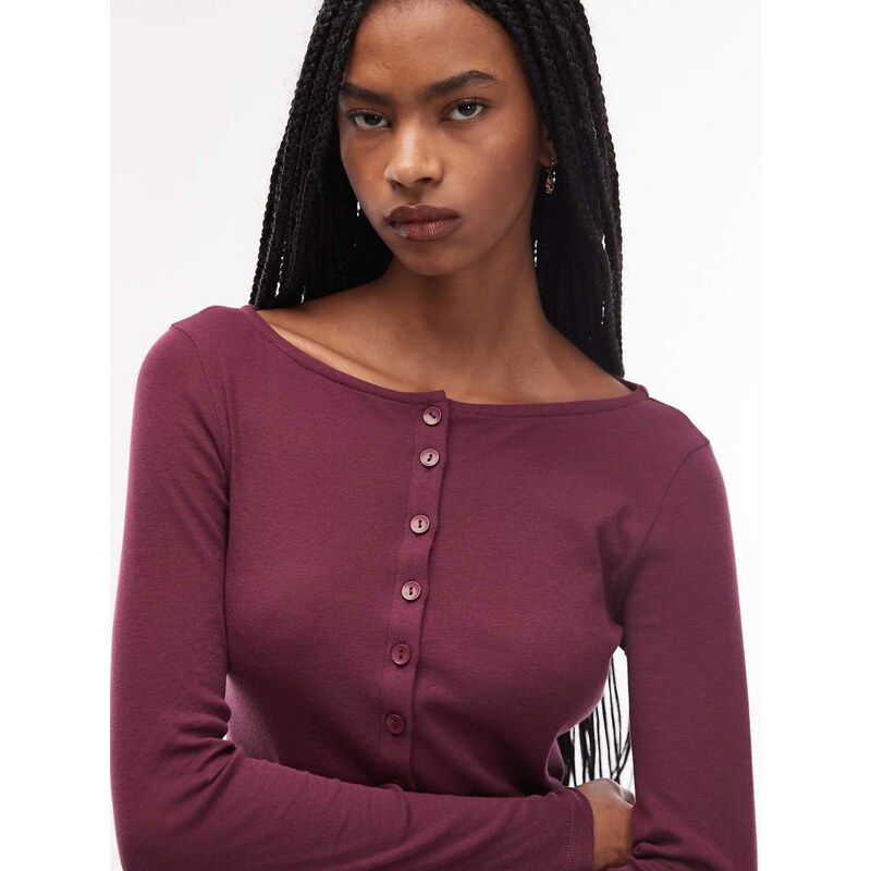 ASOS DESIGN button through long sleeve second skin in fig-Purple 115740653